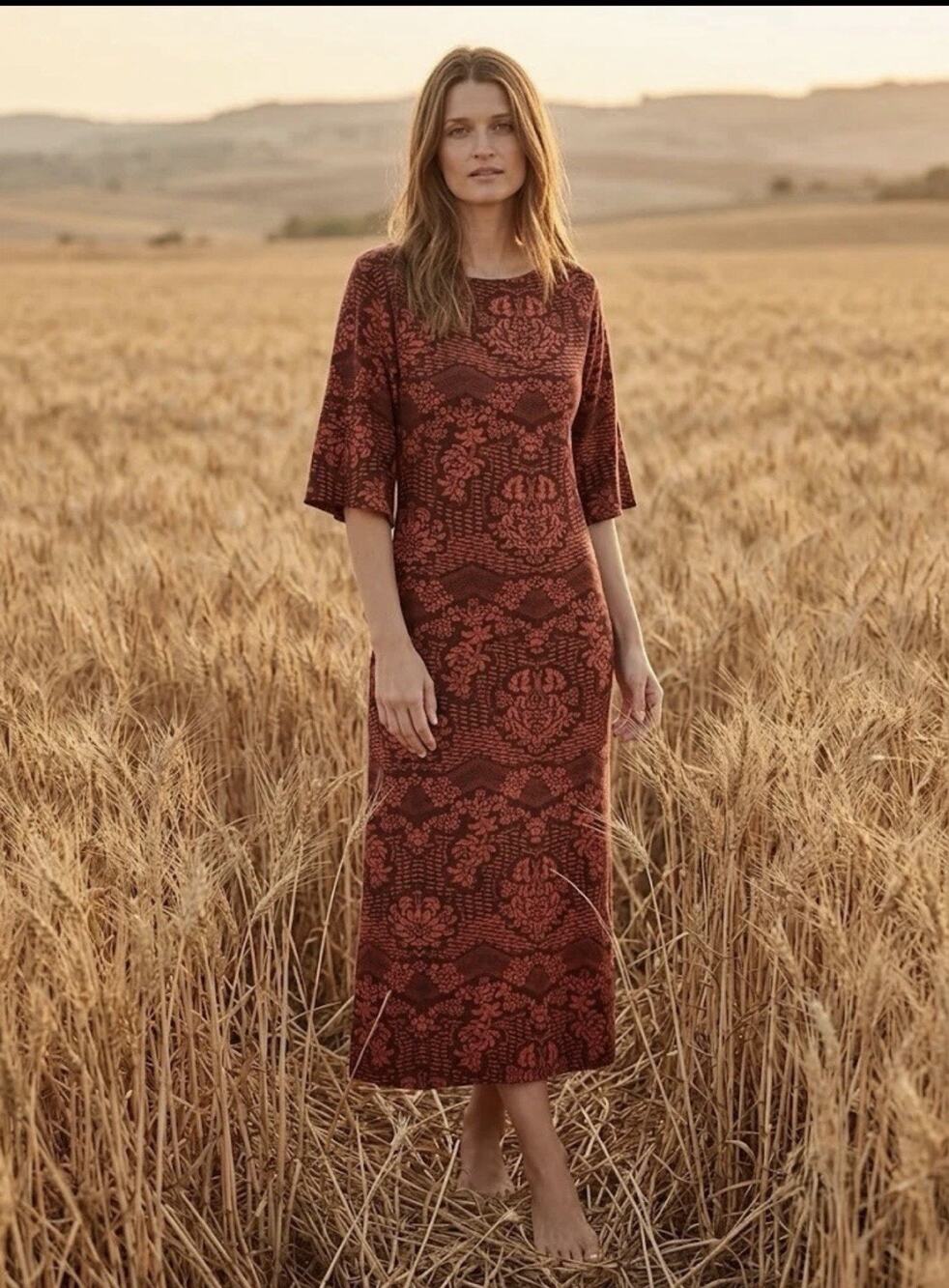 Peruvian Connection Maxi Dress Large Terracotta Cotton Boho Cottagecore